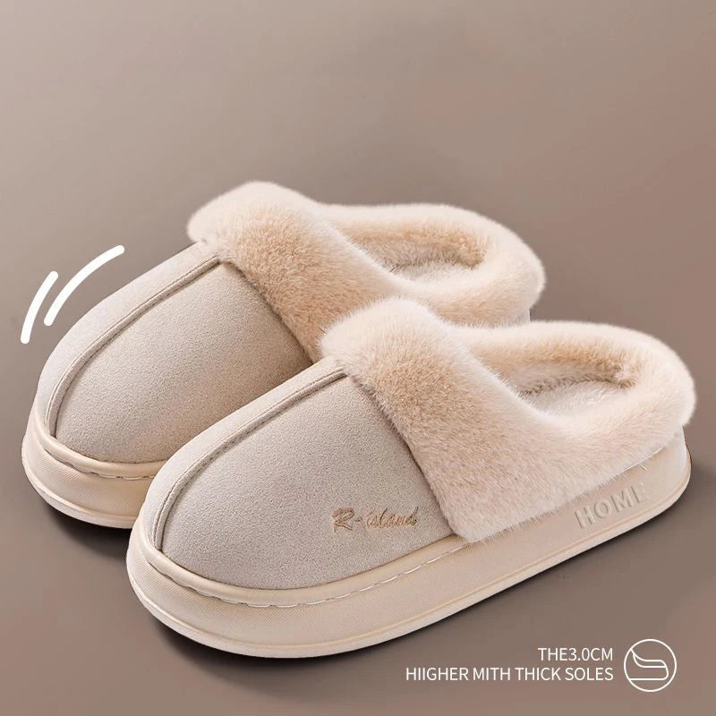 Plush Cotton Slippers Autumn Winter Home Shoes Indoor Thick Sole Non-Slip Cashmere Warm Fashion Slides