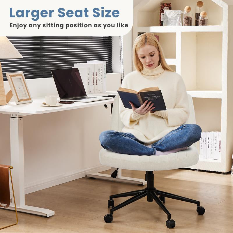 Height Adjustable Criss Cross Chair with Wheels - Armless Desk Chair Cross Legged Office Chair Wide Swivel Home Office Desk Chairs