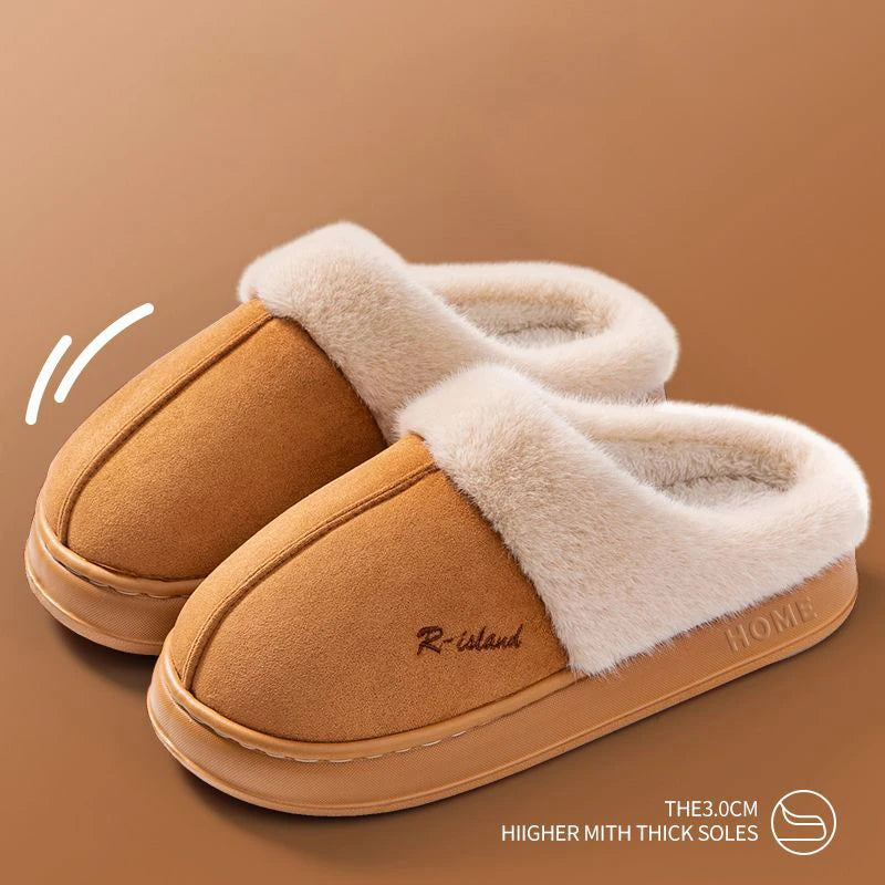 Plush Cotton Slippers Autumn Winter Home Shoes Indoor Thick Sole Non-Slip Cashmere Warm Fashion Slides
