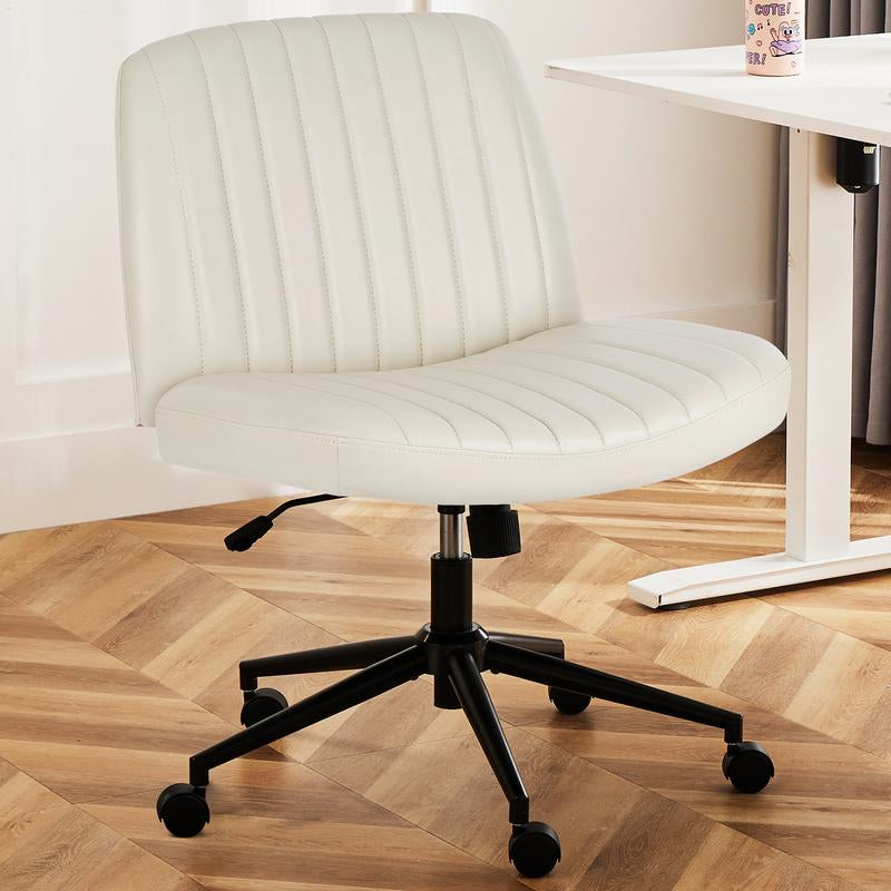 Height Adjustable Criss Cross Chair with Wheels - Armless Desk Chair Cross Legged Office Chair Wide Swivel Home Office Desk Chairs