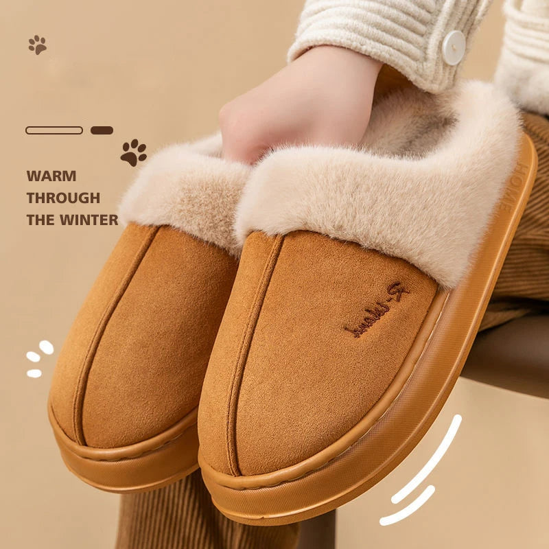 Plush Cotton Slippers Autumn Winter Home Shoes Indoor Thick Sole Non-Slip Cashmere Warm Fashion Slides