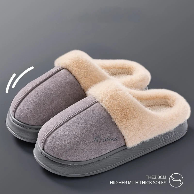 Plush Cotton Slippers Autumn Winter Home Shoes Indoor Thick Sole Non-Slip Cashmere Warm Fashion Slides
