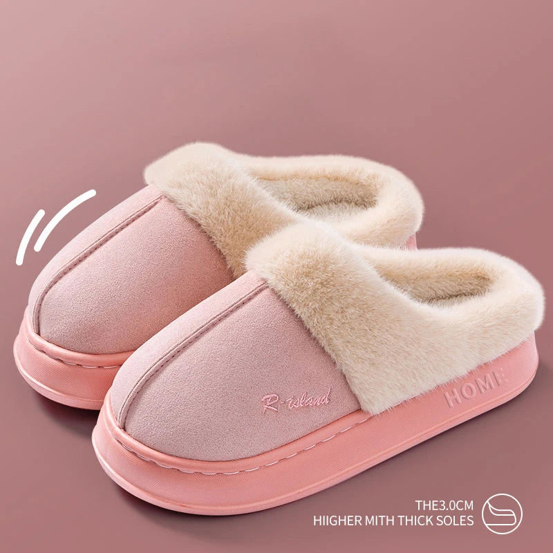 Plush Cotton Slippers Autumn Winter Home Shoes Indoor Thick Sole Non-Slip Cashmere Warm Fashion Slides