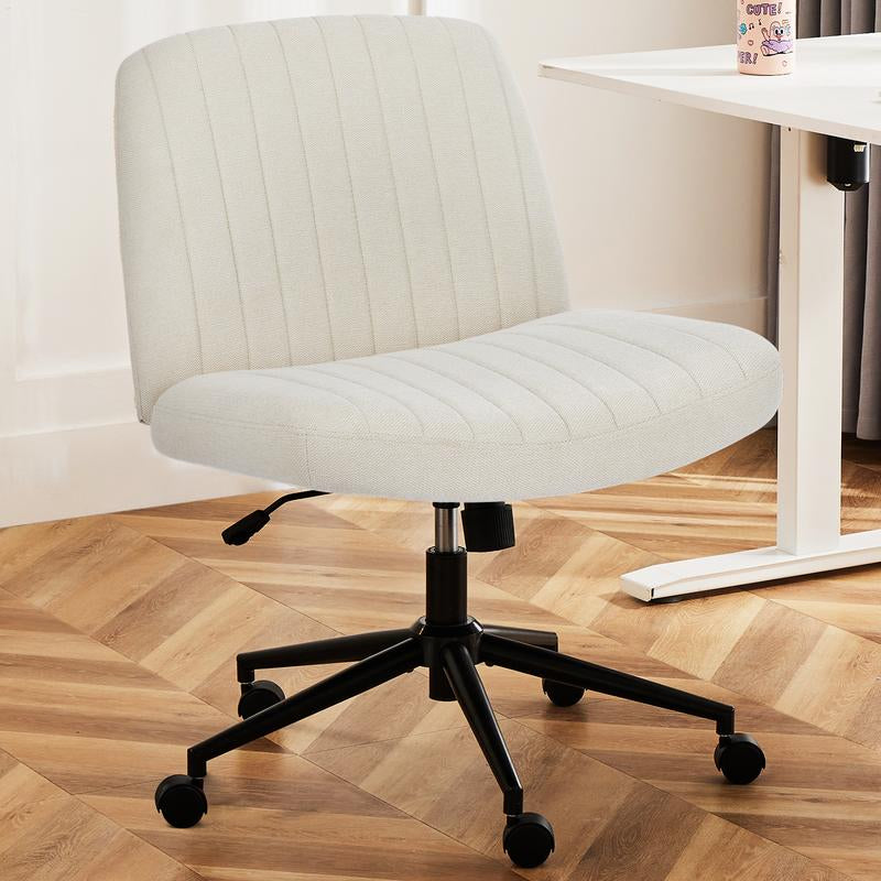 Height Adjustable Criss Cross Chair with Wheels - Armless Desk Chair Cross Legged Office Chair Wide Swivel Home Office Desk Chairs