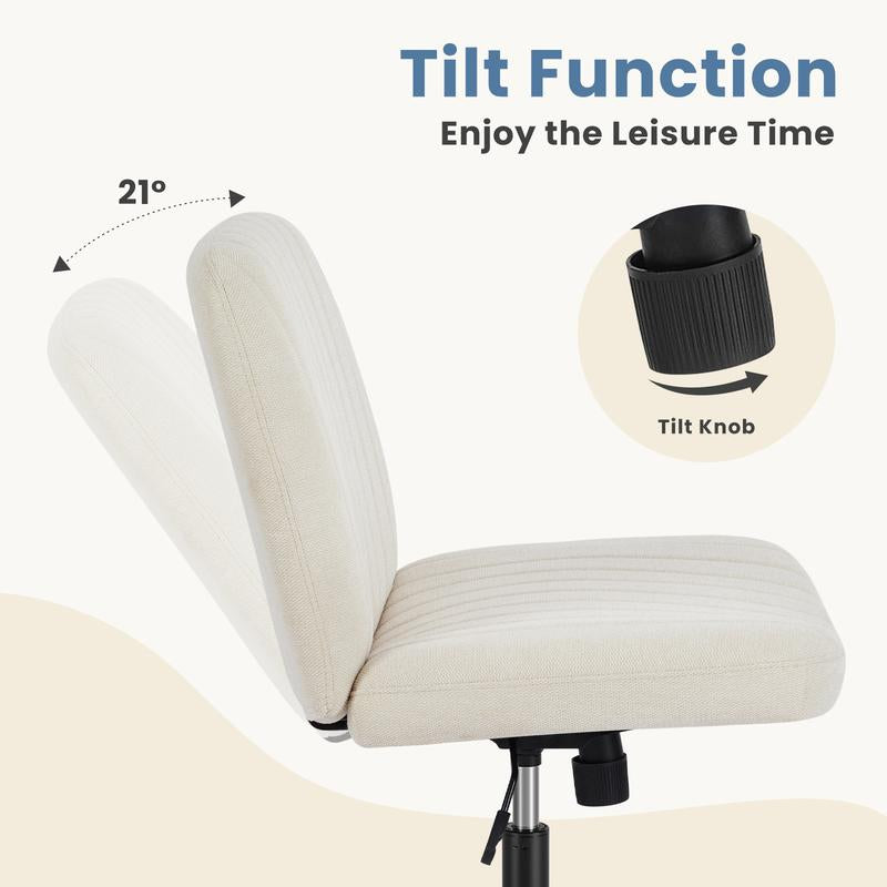 Height Adjustable Criss Cross Chair with Wheels - Armless Desk Chair Cross Legged Office Chair Wide Swivel Home Office Desk Chairs