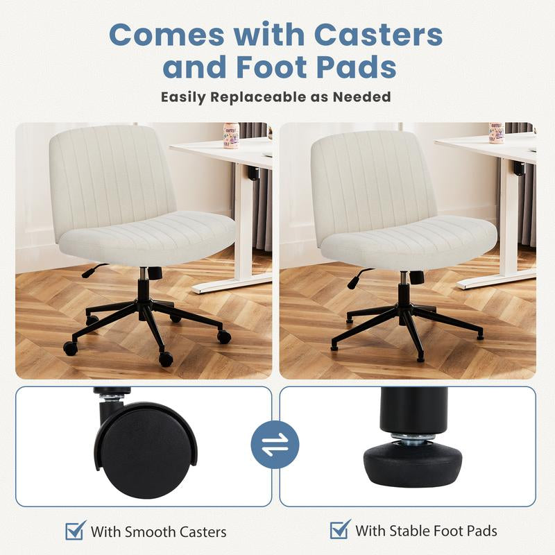 Height Adjustable Criss Cross Chair with Wheels - Armless Desk Chair Cross Legged Office Chair Wide Swivel Home Office Desk Chairs