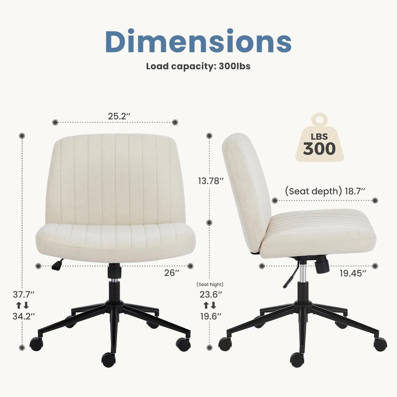 Height Adjustable Criss Cross Chair with Wheels - Armless Desk Chair Cross Legged Office Chair Wide Swivel Home Office Desk Chairs