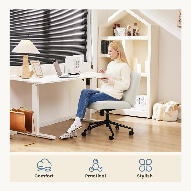 Height Adjustable Criss Cross Chair with Wheels - Armless Desk Chair Cross Legged Office Chair Wide Swivel Home Office Desk Chairs