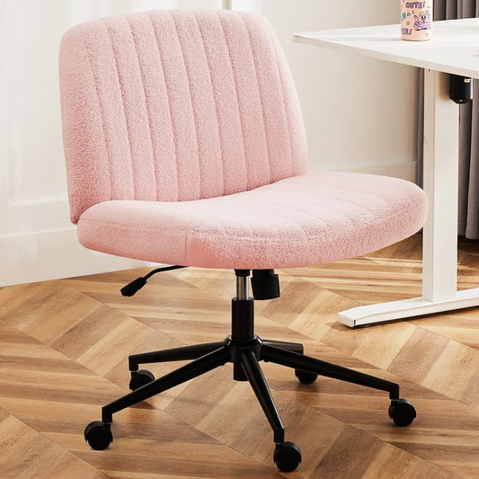 Height Adjustable Criss Cross Chair with Wheels - Armless Desk Chair Cross Legged Office Chair Wide Swivel Home Office Desk Chairs